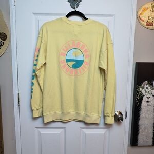 Billabong Women's Large Yellow Graphic Logo Pullover Crew Sweater